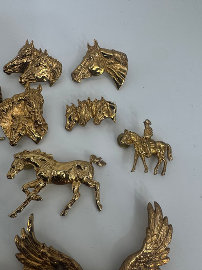 Lot of 11 Screw back gold color Conchos horses cowgirl