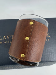 Clayton & Crume Leo Leather Wrapped Rocks Whiskey Glasses Set of 2 New