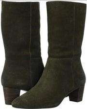 Lucky Brand Zaahira Mid Calf Boot, Dark Moss Oiled Suede, Size 5M