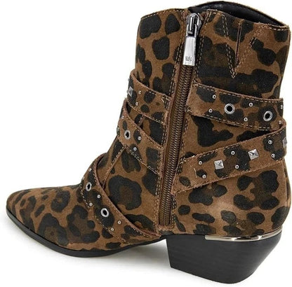 Kenneth Cole New York Cheyenne Leopard Studded Ankle Booties Womens 7M
