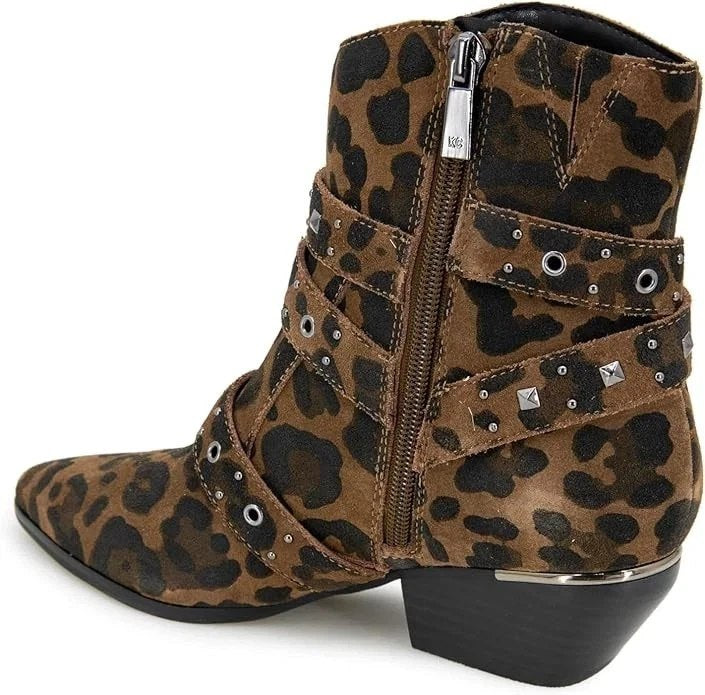 Kenneth Cole New York Cheyenne Leopard Studded Ankle Booties Womens 7M