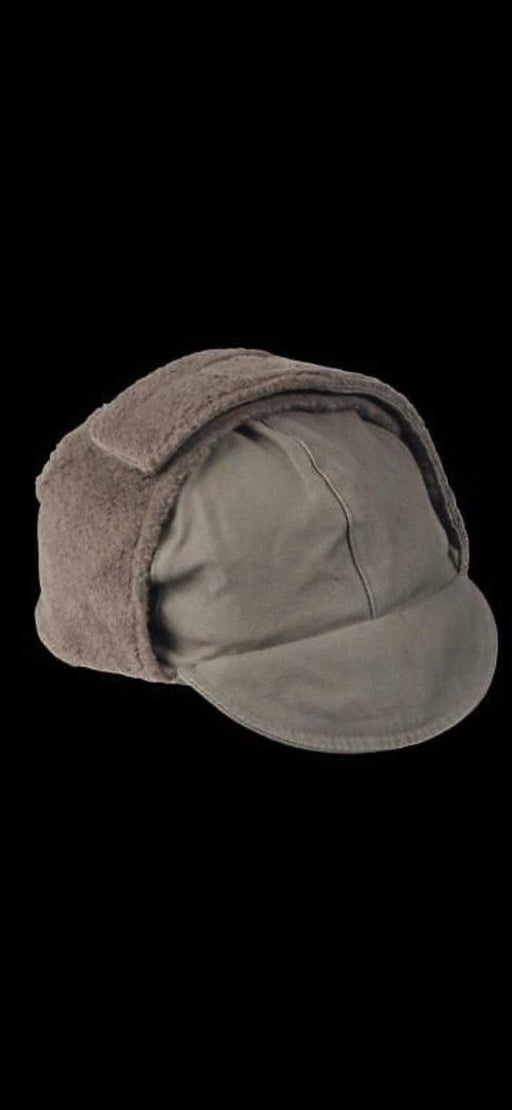 Vintage 1970s German Army Winter Pile Cap Hat Ear Flaps Size 56 OD Olive Green