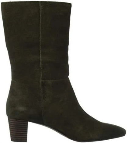 Lucky Brand Zaahira Mid Calf Boot, Dark Moss Oiled Suede, Size 5M
