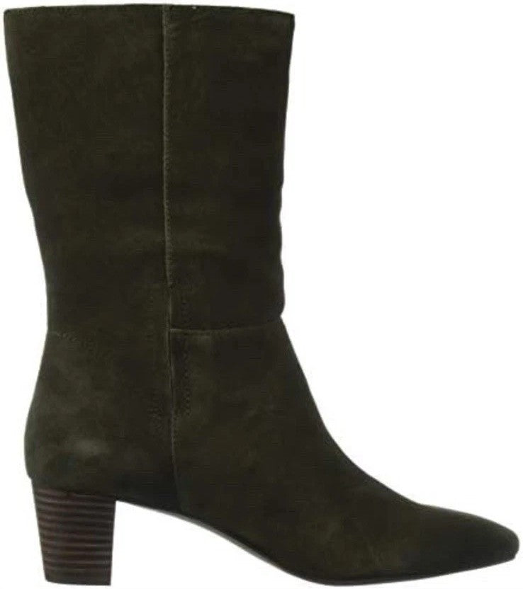 Lucky Brand Zaahira Mid Calf Boot, Dark Moss Oiled Suede, Size 5M