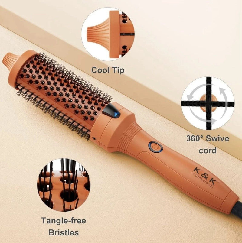 K&K 1.5 Ceramic Heated Round Brush Thermal Styling Anti Frizz Pink New