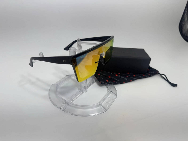American Bonfire Kerosene Sunglasses Black Orange Mirror Oversized Shield