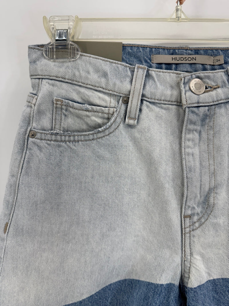 Hudson High Rise Boyfriend Short Devon Cut Color Blocked Distressed Sz 24