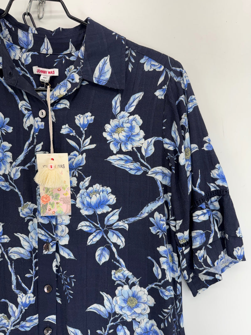 Johnny Was Navy Floral Dress Size  Petite XS