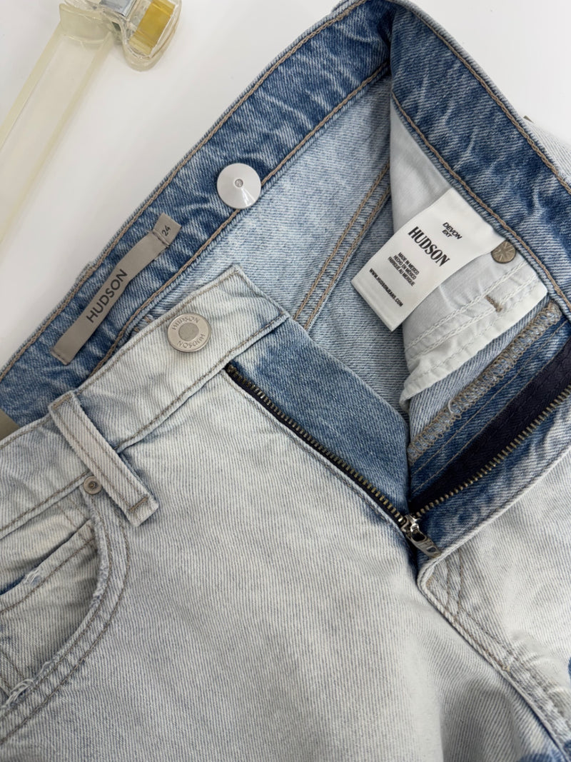 Hudson High Rise Boyfriend Short Devon Cut Color Blocked Distressed Sz 24