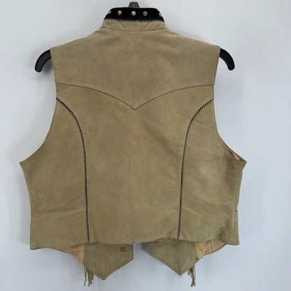 Pioneer Wear Beige Leather Vest w/ Fringe and Snaps Sz Medium