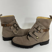 Dolce & Gabbana Suede Buckle Combat Boots Taupe Men’s US 8 Italy Moto Luxury