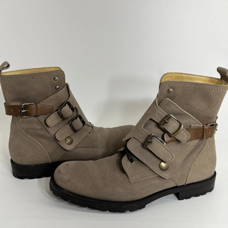 Dolce & Gabbana Suede Buckle Combat Boots Taupe Men’s US 8 Italy Moto Luxury