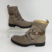 Dolce & Gabbana Suede Buckle Combat Boots Taupe Men’s US 8 Italy Moto Luxury