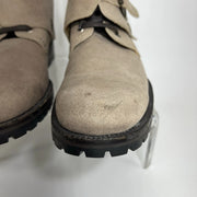 Dolce & Gabbana Suede Buckle Combat Boots Taupe Men’s US 8 Italy Moto Luxury