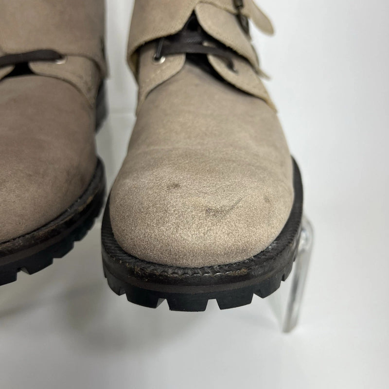 Dolce & Gabbana Suede Buckle Combat Boots Taupe Men’s US 8 Italy Moto Luxury