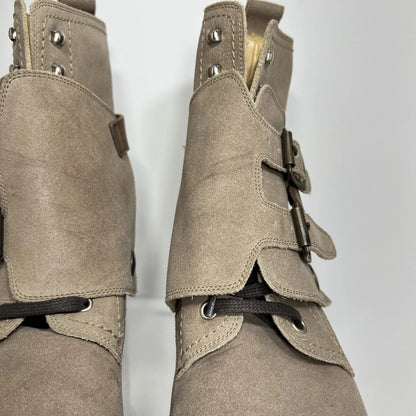 Dolce & Gabbana Suede Buckle Combat Boots Taupe Men’s US 8 Italy Moto Luxury