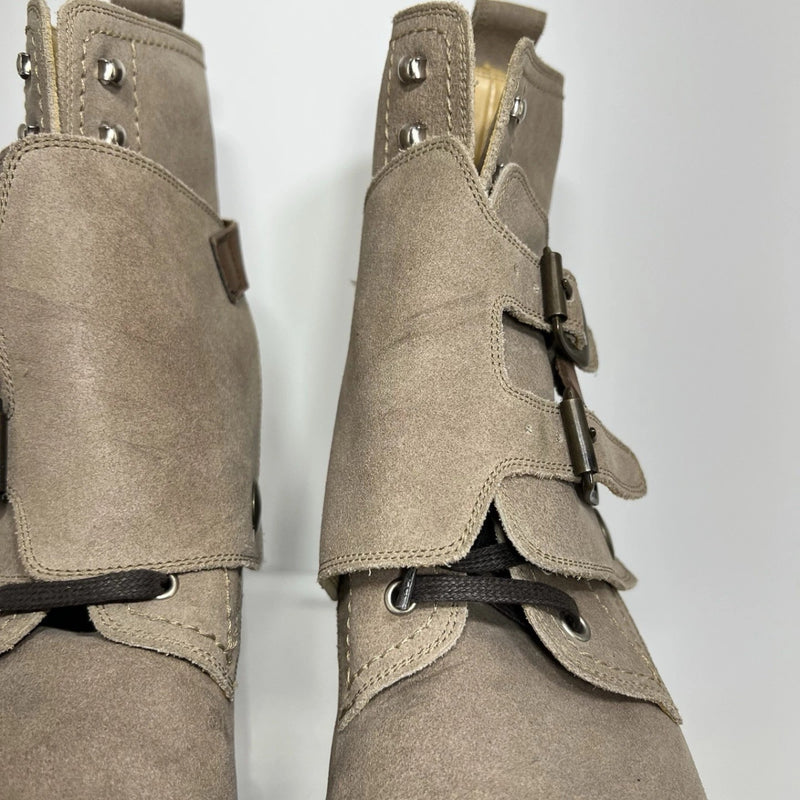 Dolce & Gabbana Suede Buckle Combat Boots Taupe Men’s US 8 Italy Moto Luxury