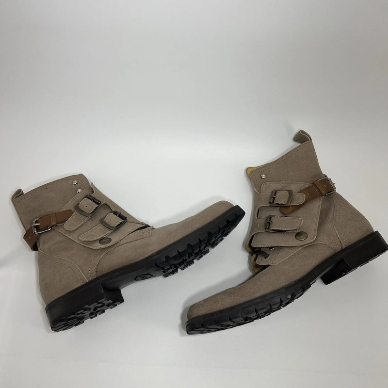 Dolce & Gabbana Suede Buckle Combat Boots Taupe Men’s US 8 Italy Moto Luxury