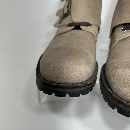Dolce & Gabbana Suede Buckle Combat Boots Taupe Men’s US 8 Italy Moto Luxury