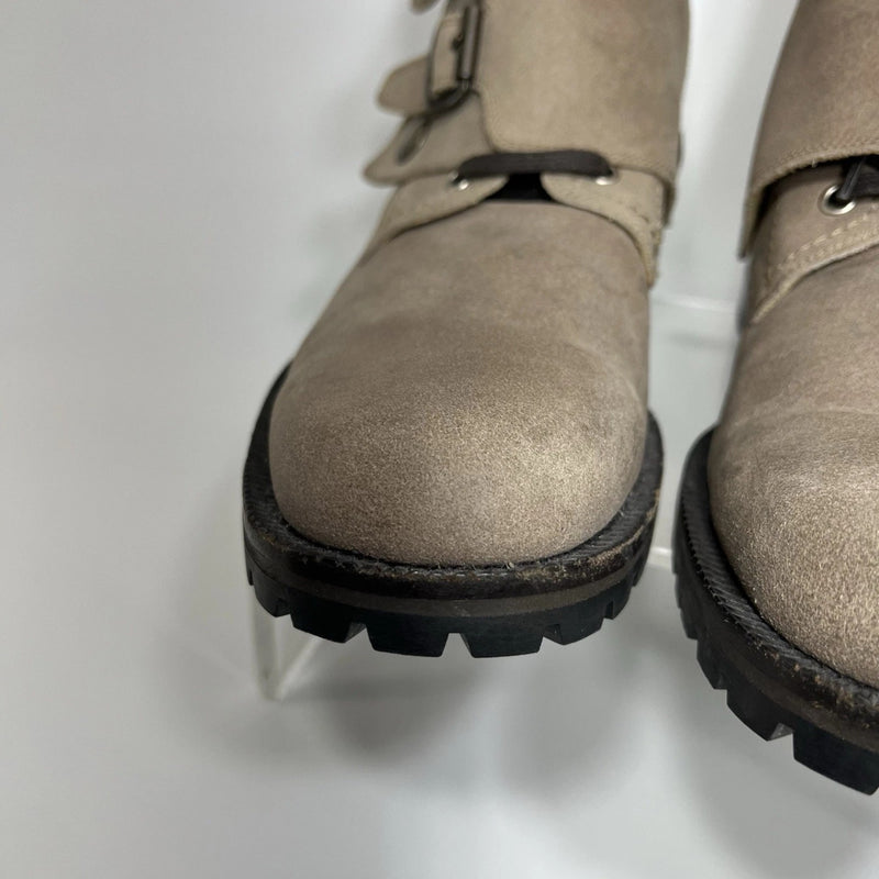 Dolce & Gabbana Suede Buckle Combat Boots Taupe Men’s US 8 Italy Moto Luxury