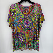Johnny Was Janie Favorite Short Sleeve V‑Neck Tee Sz XL