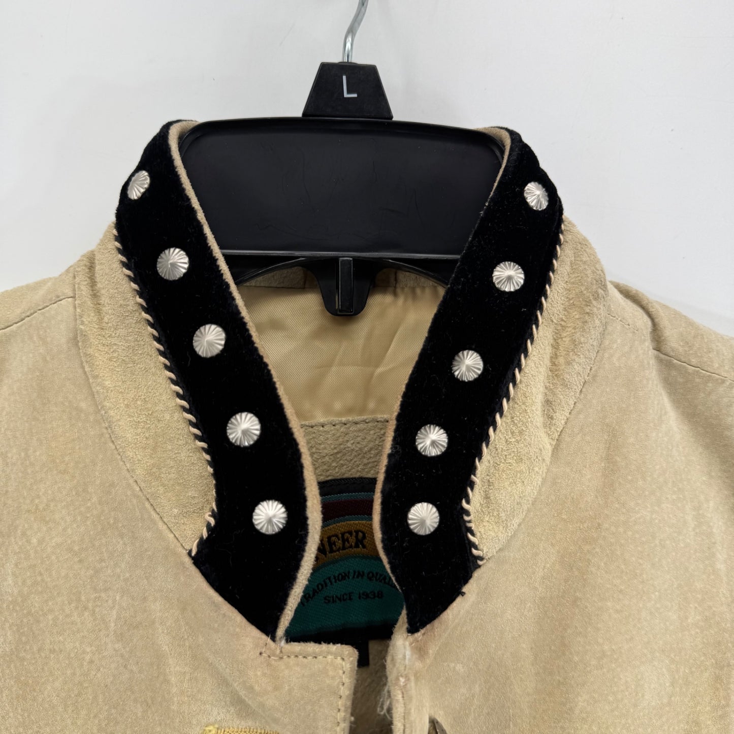 Pioneer Wear Beige Leather Vest w/ Fringe and Snaps Sz Medium