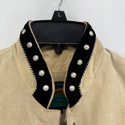 Pioneer Wear Beige Leather Vest w/ Fringe and Snaps Sz Medium