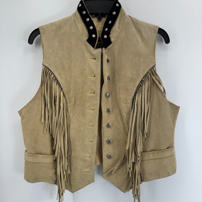 Pioneer Wear Beige Leather Vest w/ Fringe and Snaps Sz Medium