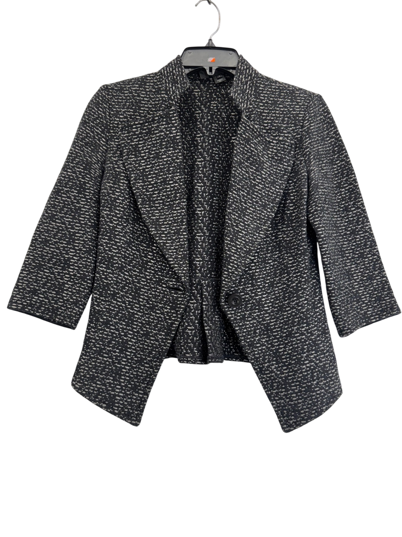 St. John Black Tweed Blazer Jacket 3/4 Sleeve Size 2