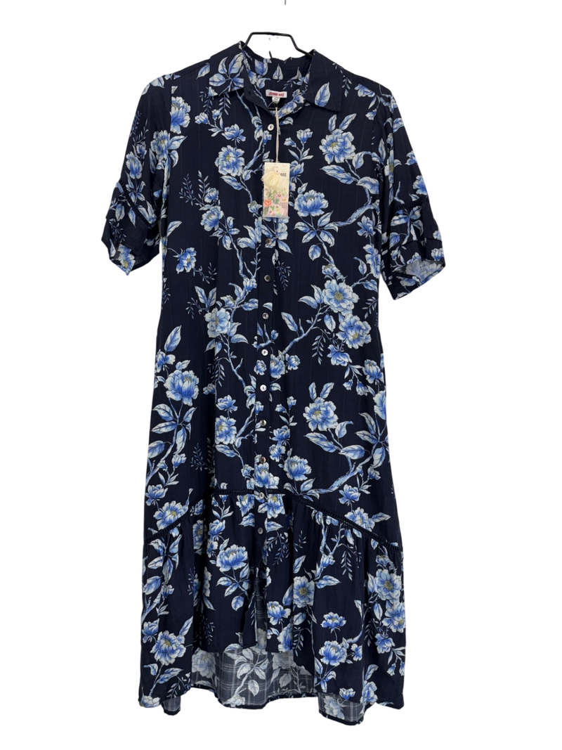 Johnny Was Navy Floral Dress Size  Petite XS