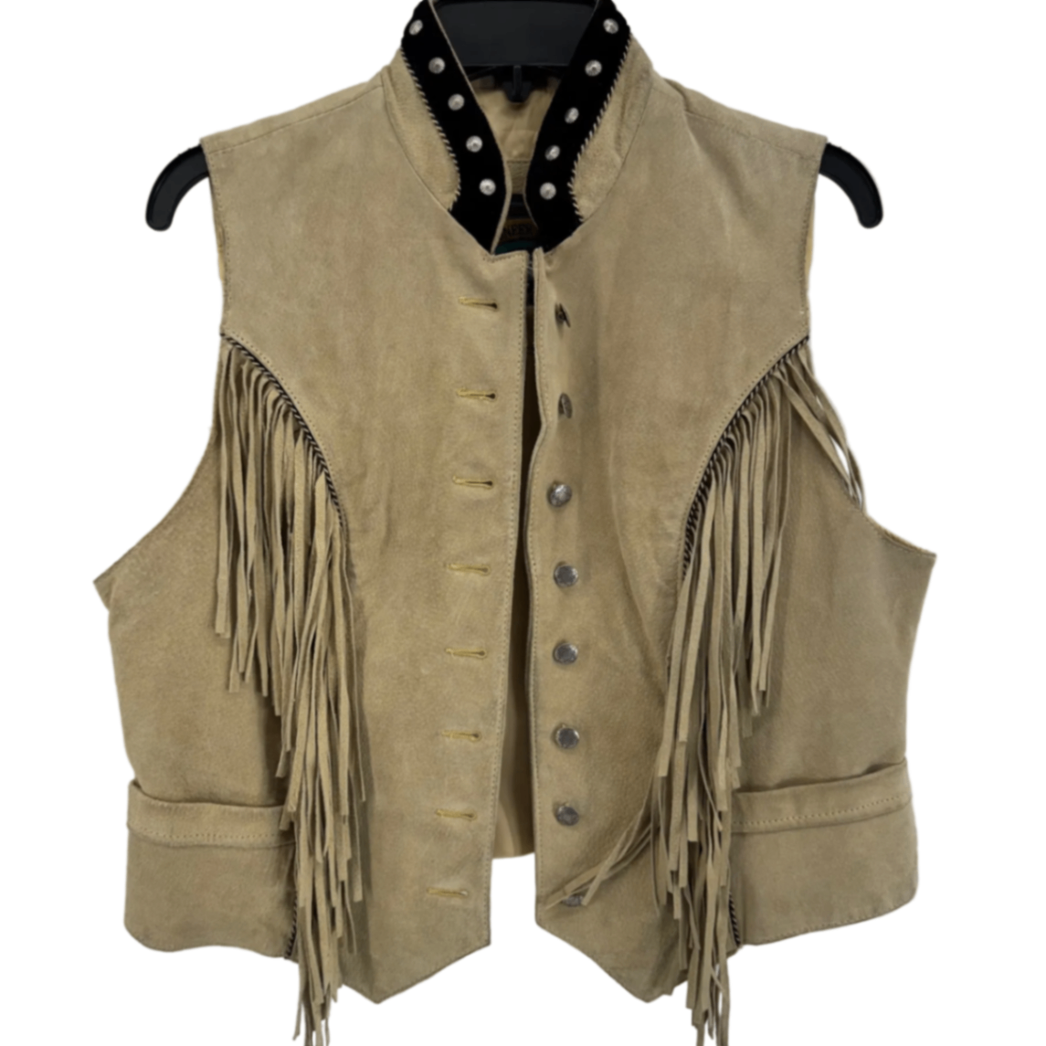 Pioneer Wear Beige Leather Vest w/ Fringe and Snaps Sz Medium