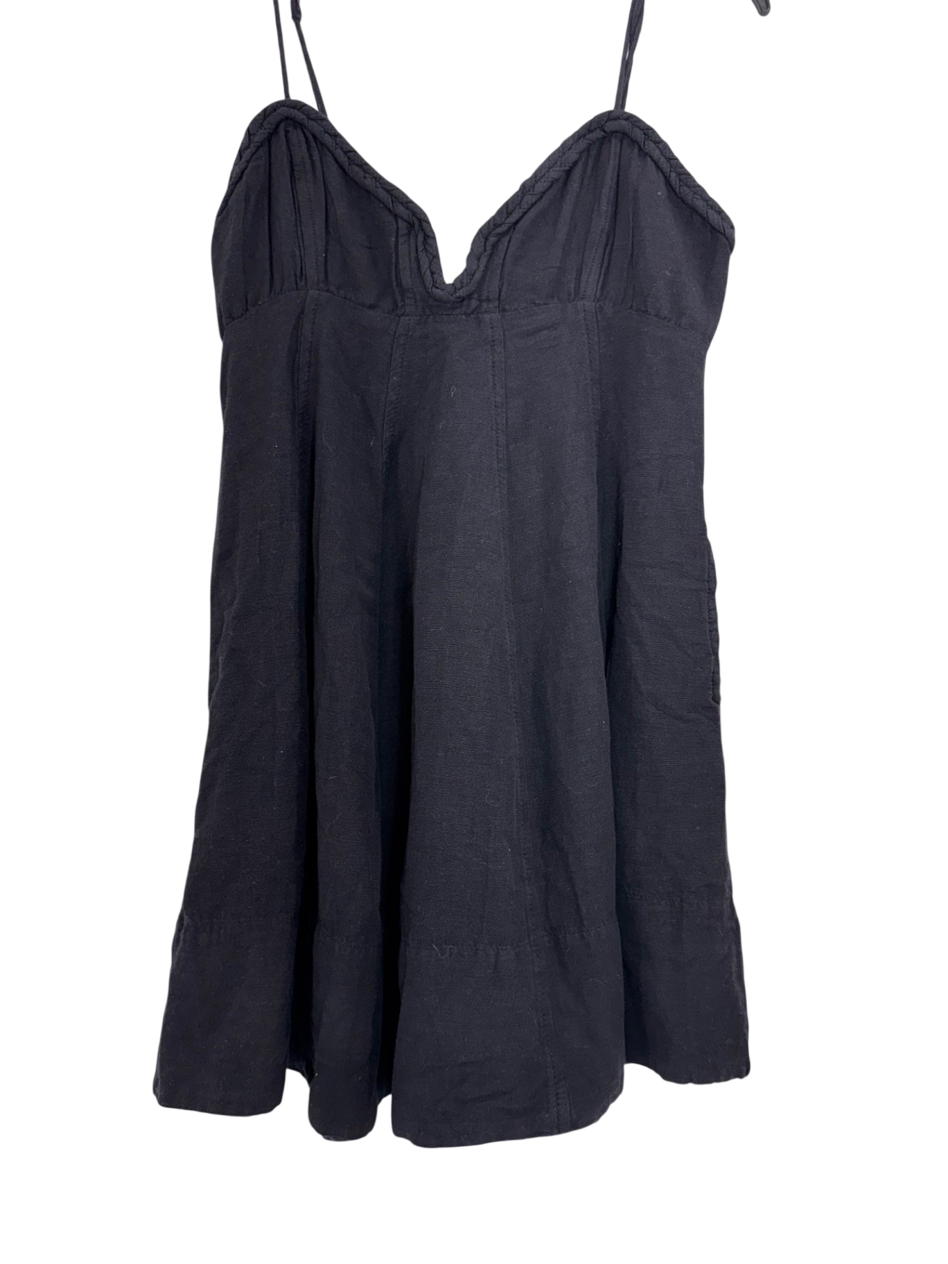 Free People Black Linen Rope Trim Dress Sz XS