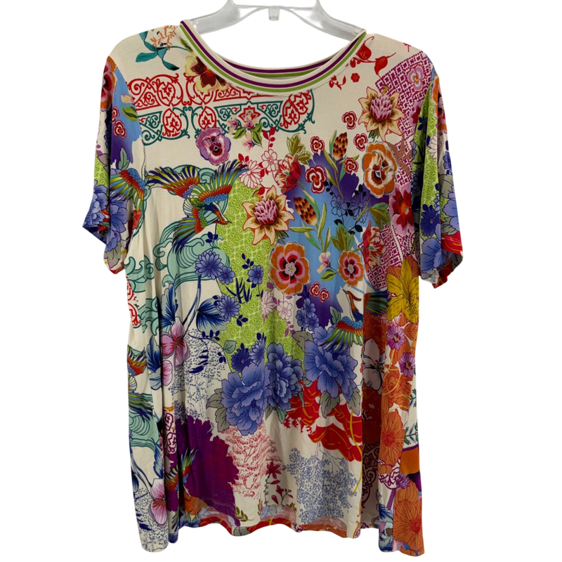 Johnny Was Janie Favorite Short Sleeve Crew Neck Swing Tee Sz XL