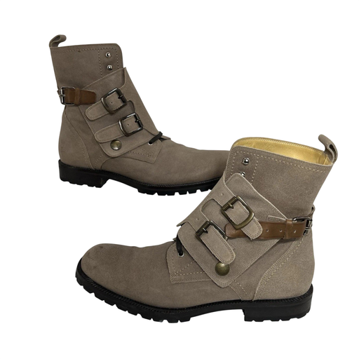 Dolce & Gabbana Suede Buckle Combat Boots Taupe Men’s US 8 Italy Moto Luxury