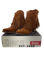 Dingo Tapadero Suede Fringe Ankle Boots Brown Sz 8