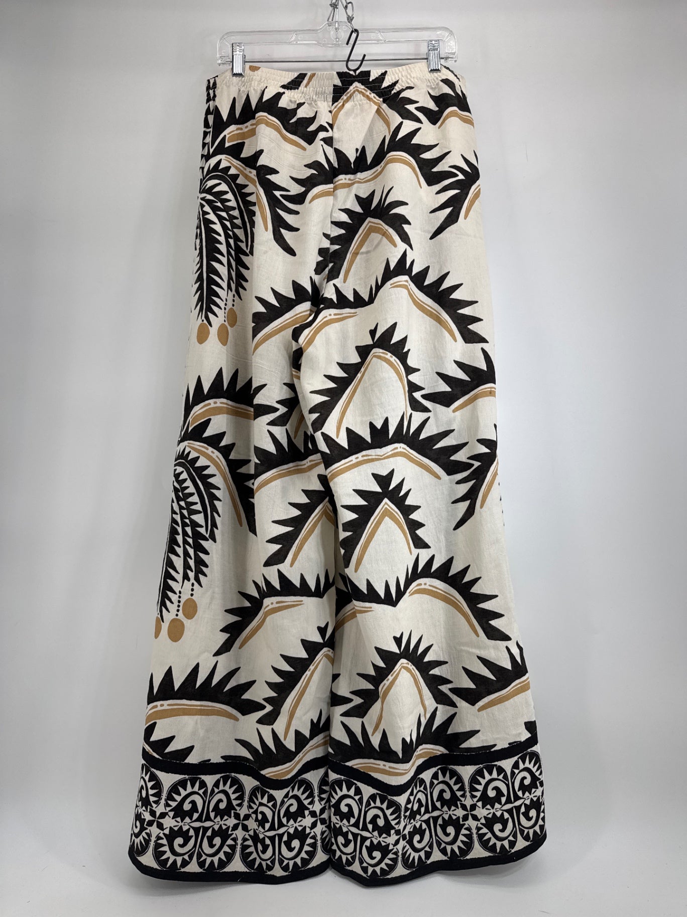 H&M Cream Tropical Palm Pattern Wide Leg Pants