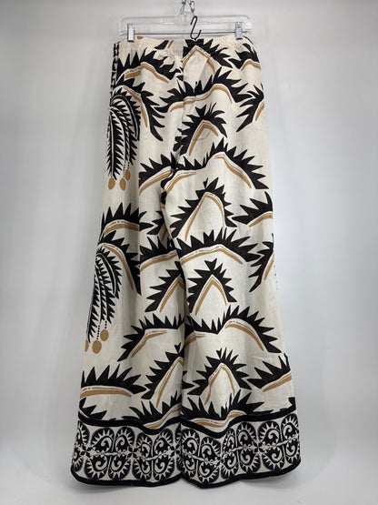 H&M Cream Tropical Palm Pattern Wide Leg Pants