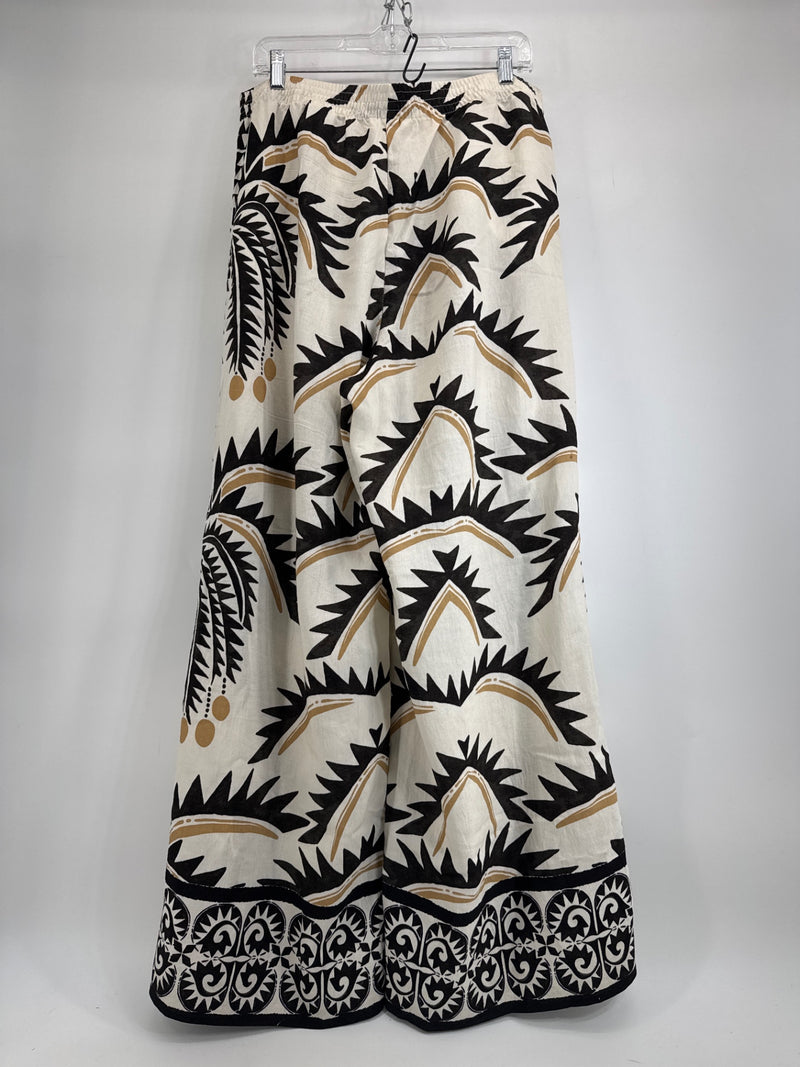 H&M Cream Tropical Palm Pattern Wide Leg Pants
