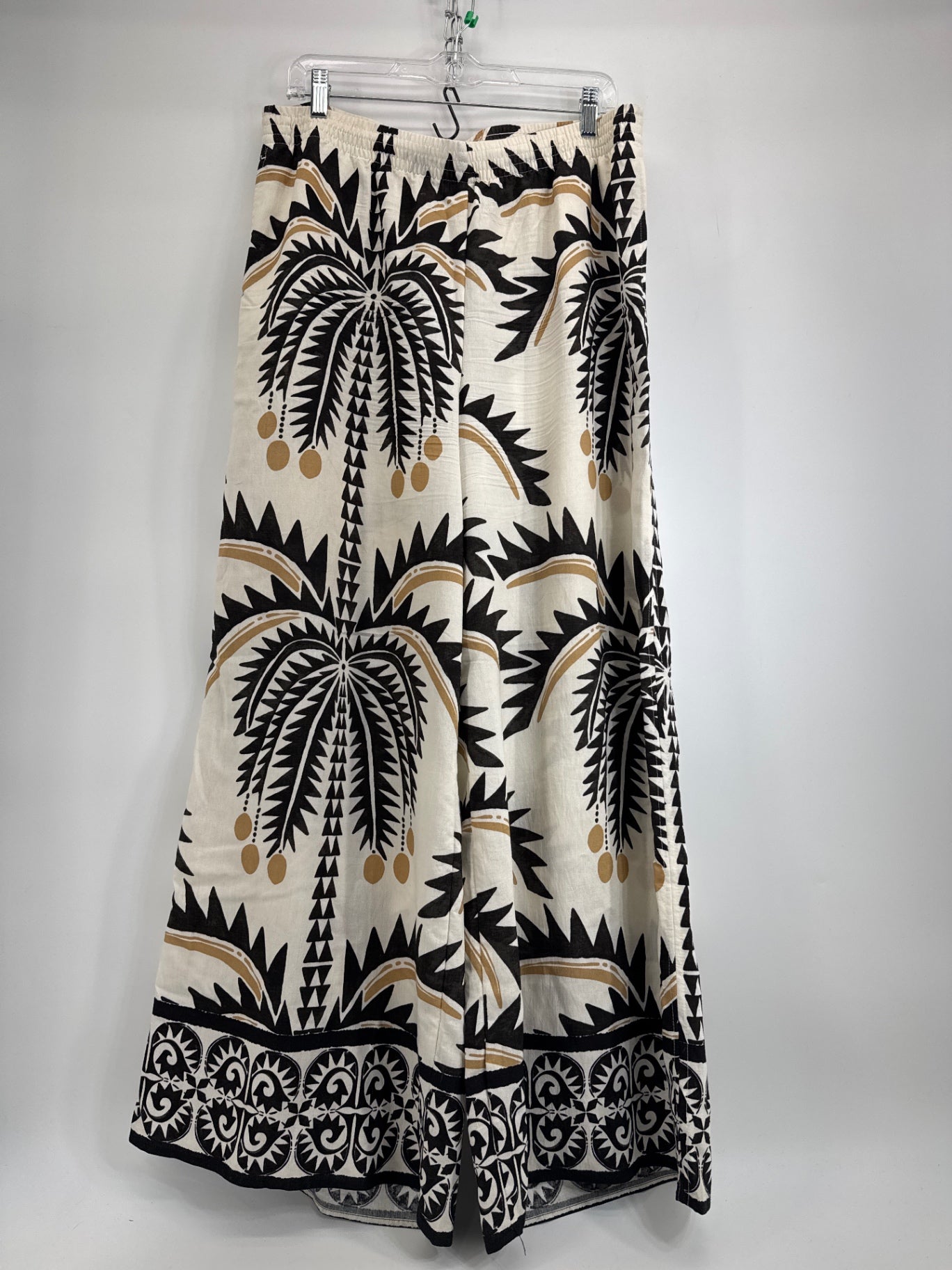 H&M Cream Tropical Palm Pattern Wide Leg Pants