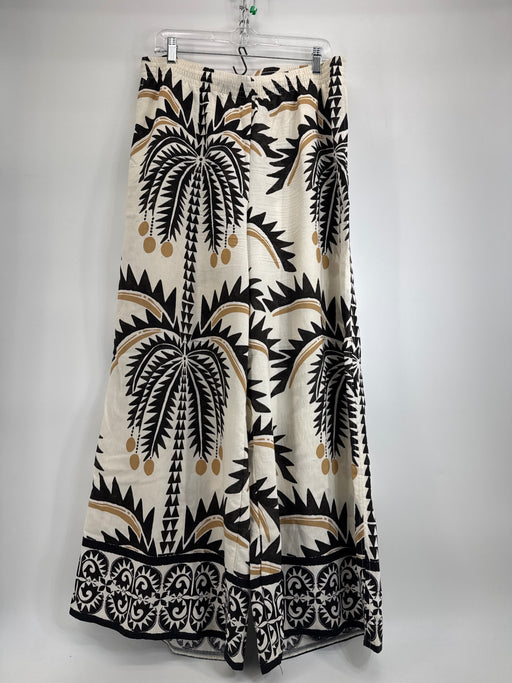 H&M Cream Tropical Palm Pattern Wide Leg Pants