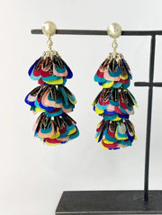 Kendra Scott Lenni Earrings Multi Color Feather Gold Statement Dangle Drop HTF