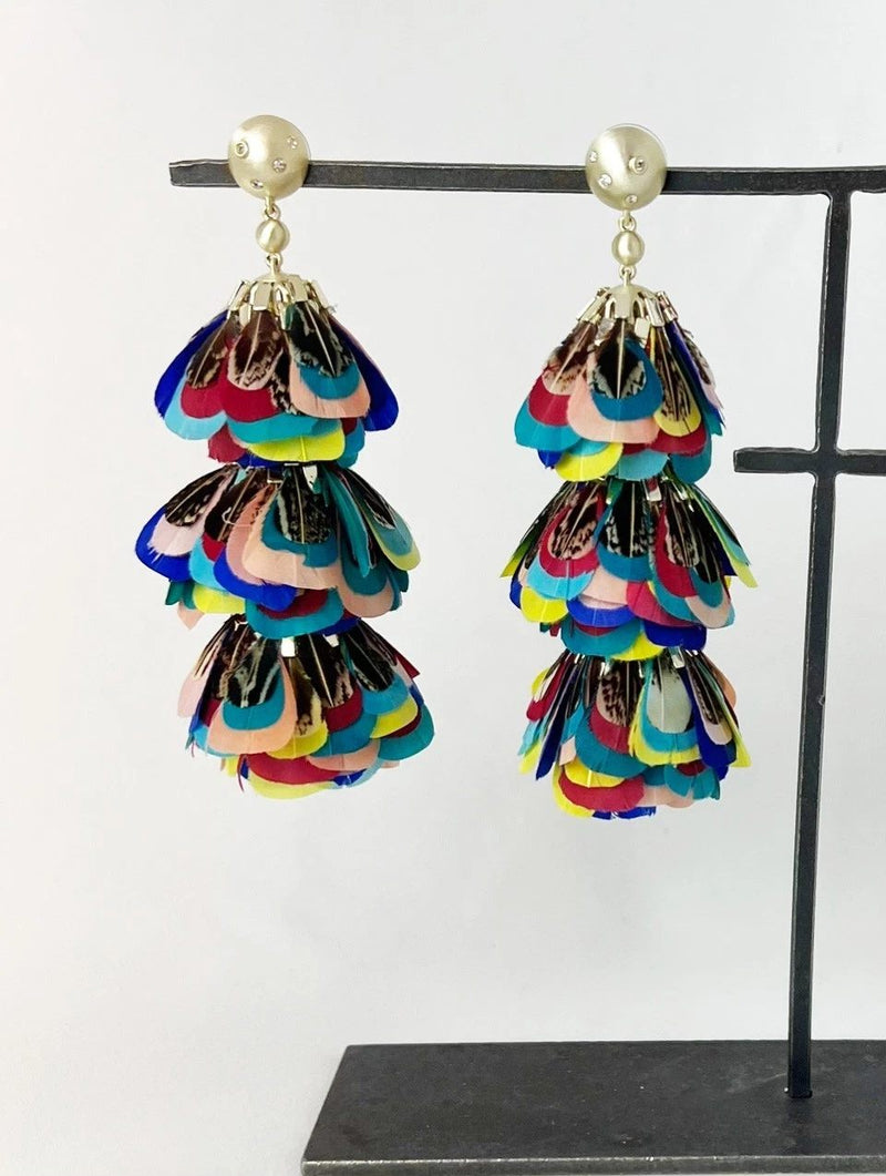Kendra Scott Lenni Earrings Multi Color Feather Gold Statement Dangle Drop HTF
