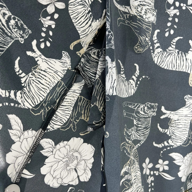Johnny Was Silk Tiger Print Robe Kimono Belted Lounge Cover Up Black Size S