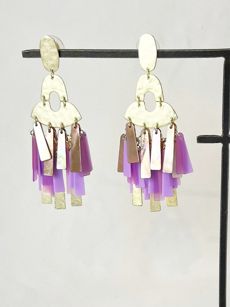 Kendra Scott Kitty Earrings Gold Lavender MOP Statement Fringe Dangle Drop