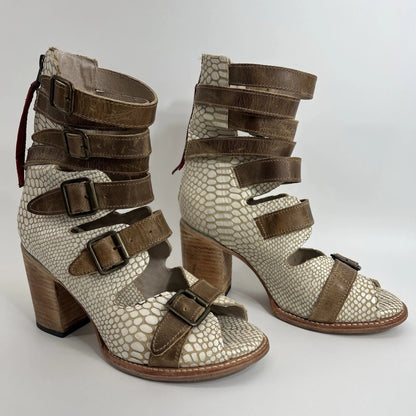 Freebird Bond Gladiator Snakeskin Leather White 10 Women Shoes Heels