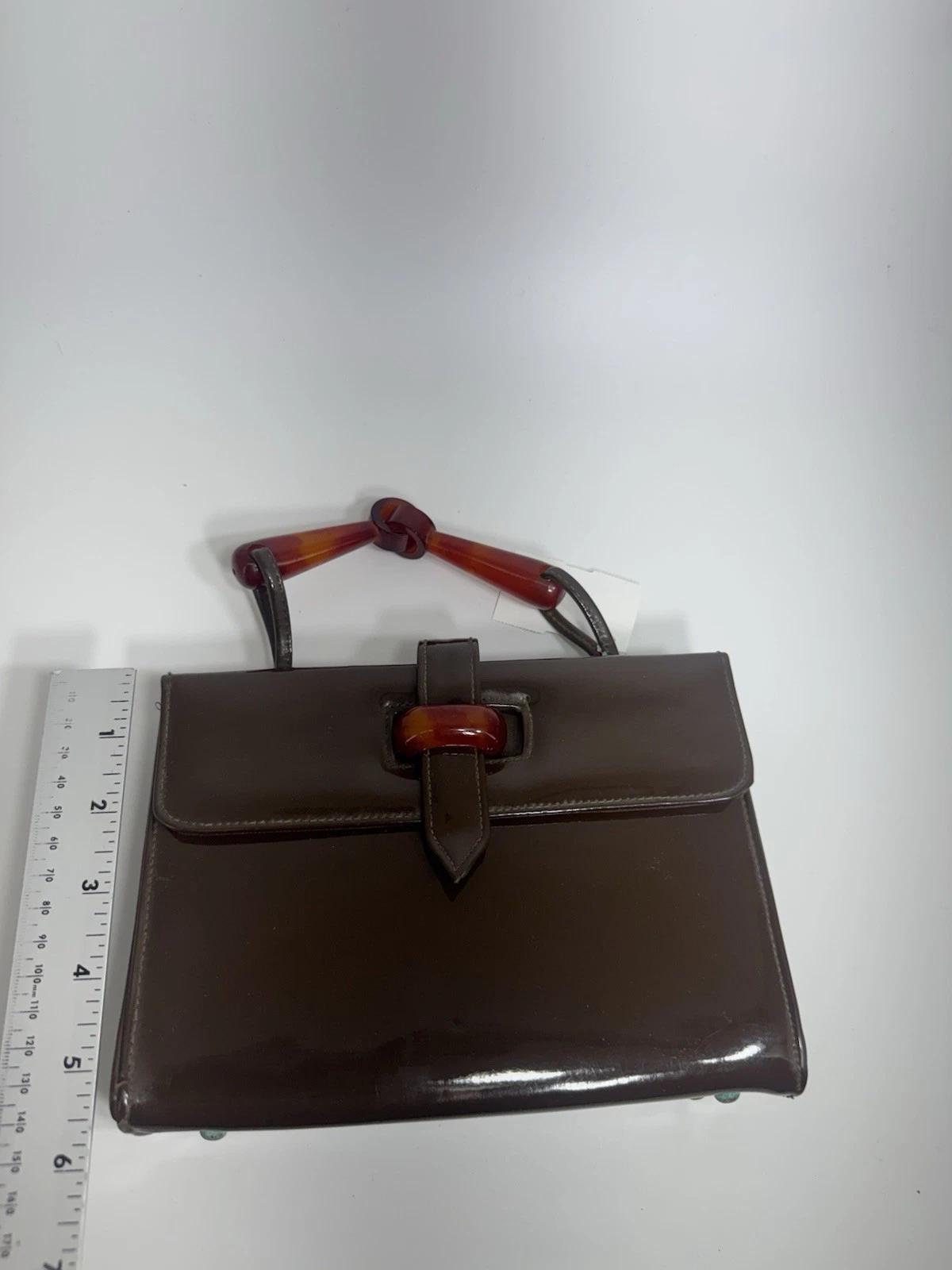 Vintage 50’s Bobby Jerome Cocoa Brown Patent Leather Handbag With Lucite Handles