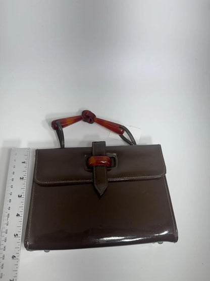 Vintage 50’s Bobby Jerome Cocoa Brown Patent Leather Handbag With Lucite Handles