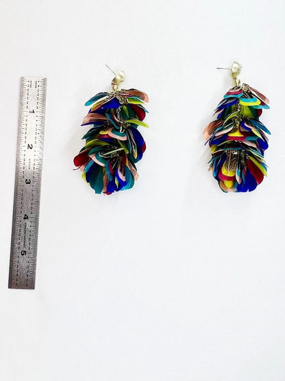 Kendra Scott Lenni Earrings Multi Color Feather Gold Statement Dangle Drop HTF
