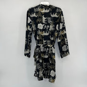 Johnny Was Silk Tiger Print Robe Kimono Belted Lounge Cover Up Black Size S