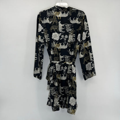 Johnny Was Silk Tiger Print Robe Kimono Belted Lounge Cover Up Black Size S